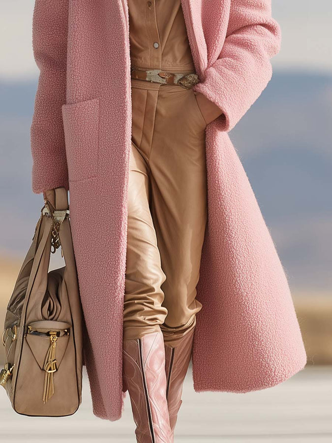 Veste en polaire rose à fermeture éclair : Élégance polyvalente avec revers tendance