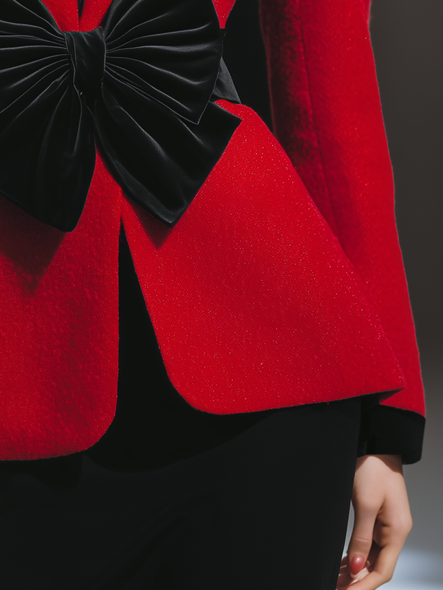 Blazer en Laine avec Nœud en Velours Chic au Style Rétro