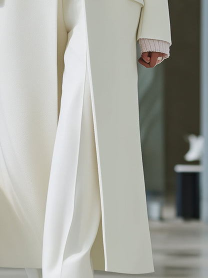 Longue Manteau Écologique en Laine avec Col Blanc Élégant