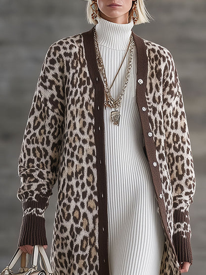 Cardigan Retro en Tricot Léopard Marron : Élégance et Style