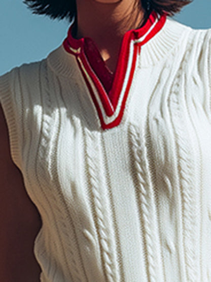 Veste Sans Manches en Tricot à Col Montant - Style Sportif Rétro