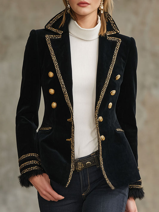 Veste en Velours Chic avec Col à Détails Contrastés