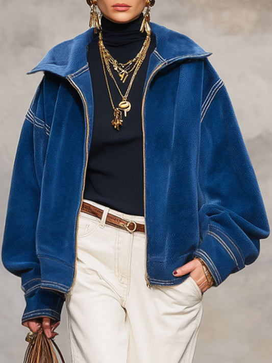 Veste Polaire Corail avec Fermeture Éclair et Coutures Contrastées