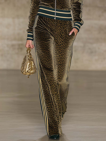 Ensemble Sportif en Velours Vert à Imprimé Léopard : Élégance et Confort