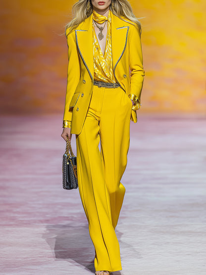 Chic et Intelligente: Ensemble Pantalon Jaune avec Veste