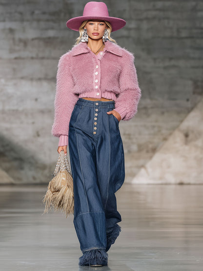 Jean Oversize en Denim Noir avec Franges Vintage