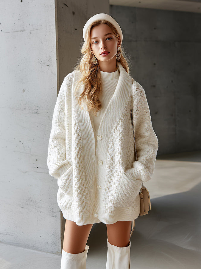 Chic Cardigan Blanc en Tricot Premium