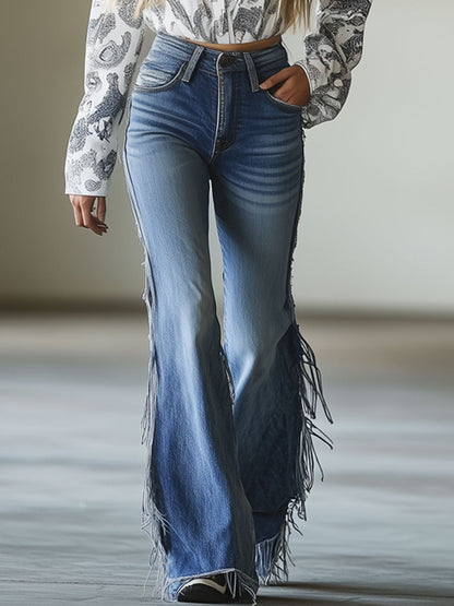 Vintage Bleu Flared Distressed Jeans