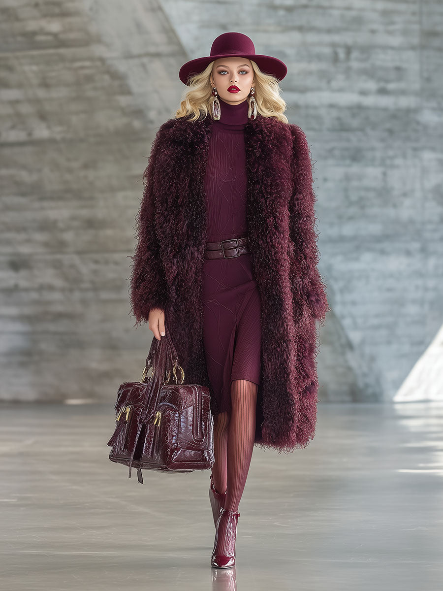 Élégant Manteau en Fausse Fourrure Prune : Chic et Sophistiqué