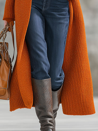 Chic Orange Retro Knit Cardigan