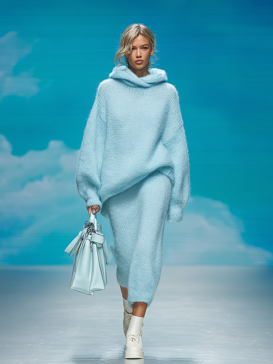 Ensemble Confortable : Sweat à Capuche Oversize et Jupe Tricotée