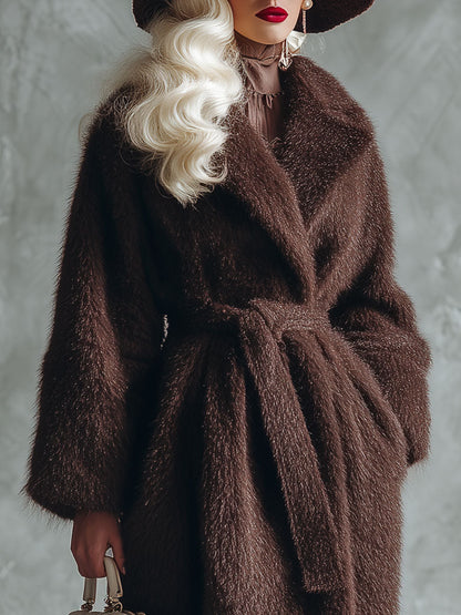 Chic Manteau en Fausse Fourrure Chocolat - Élégance et Style Assurés