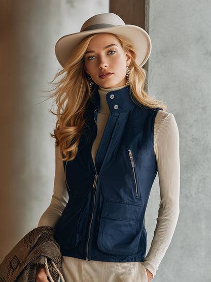 Décontracté Gilet Coupe-Vent Bleu Foncé