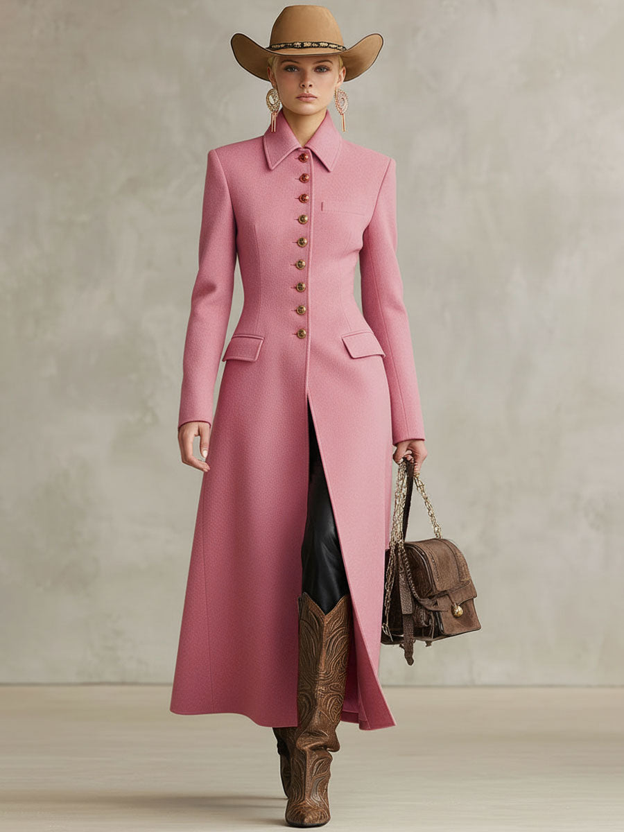 Veste en Laine Rose à Col Classique