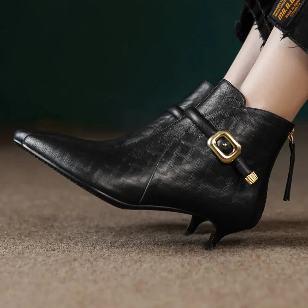 Chic Noir Western Ankle Boots for Women