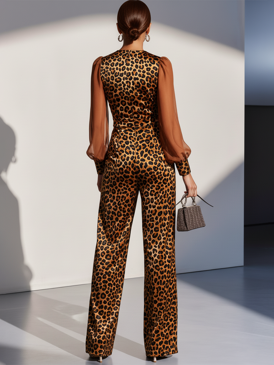 Combinaison Élégante en Velours Imprimé Léopard : Allure et Séduction