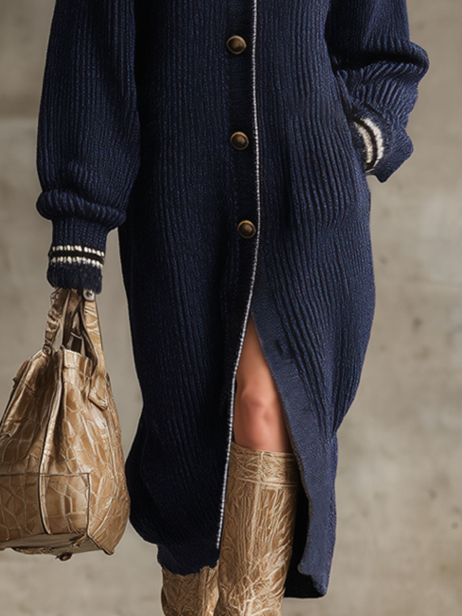 Chic Cardigan Tricoté avec Col Montant et Boutons Simples