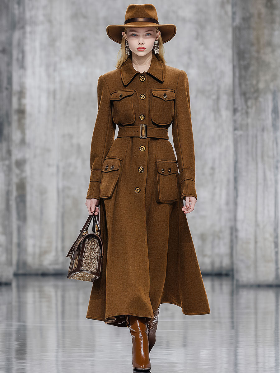 Veste en Laine Caramel avec Col Élégant