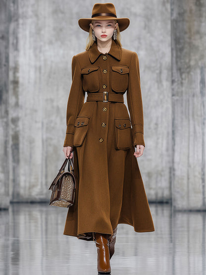 Veste en Laine Caramel avec Col Élégant