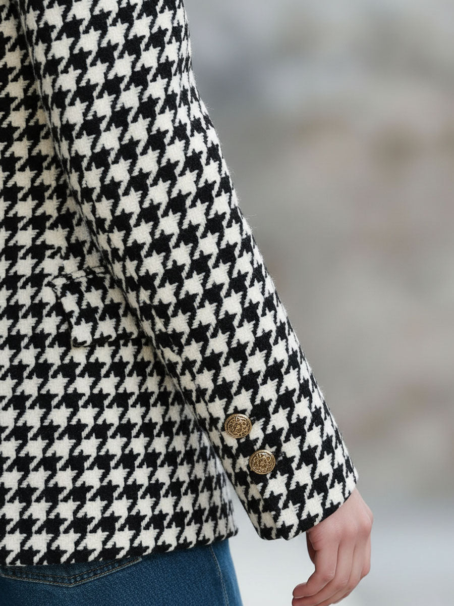 Blazer Pied-de-Poule avec Col Revers Élégant