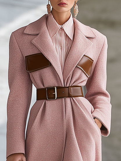 Veste en laine synthétique rose vintage avec col asymétrique