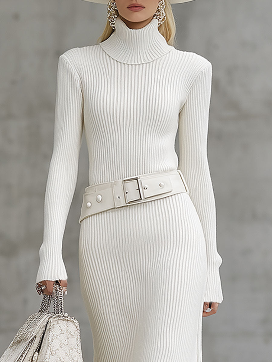 Robe Maxi Rétro Blanche à Manches Longues