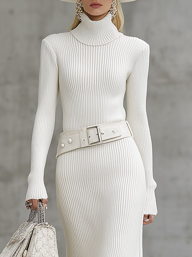 Robe Maxi Rétro Blanche à Manches Longues