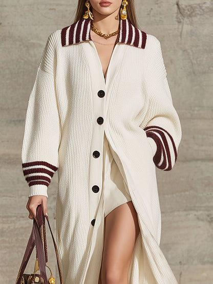 Chic Gilet Tricoté à Revers Large avec Boutonnage Élégant et Poches Doubles