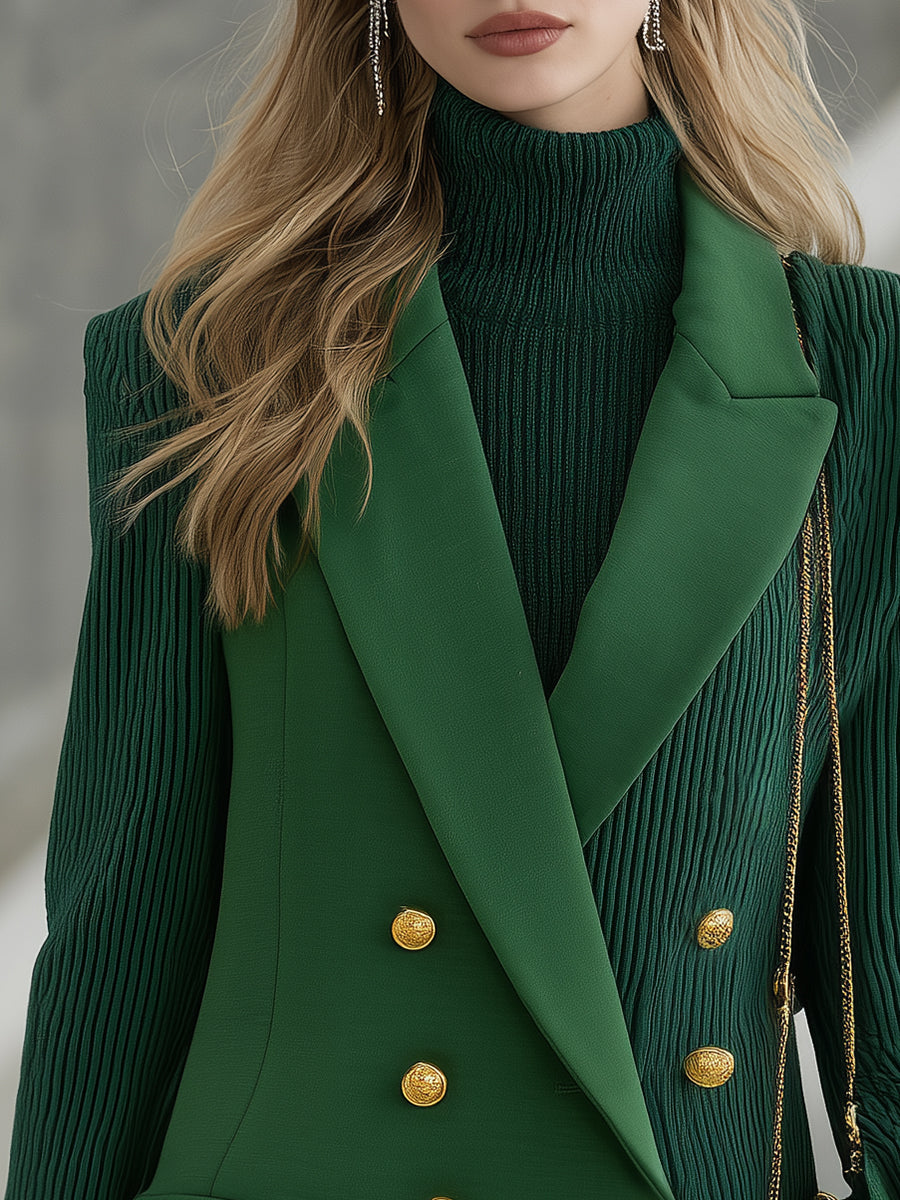 Veste Vintage à Double Boutonnage en Patchwork Vert