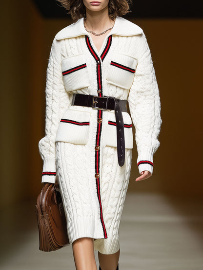 Trench en Tricot à Col Oversize avec Poches Multiples et Ceinture