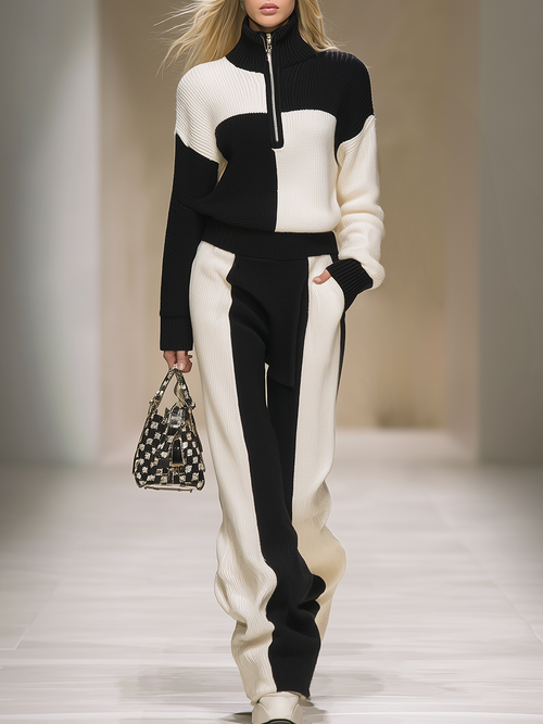 Ensemble Sportif Rétro : Sweat à Col Montant Zippé et Pantalon Bicolore