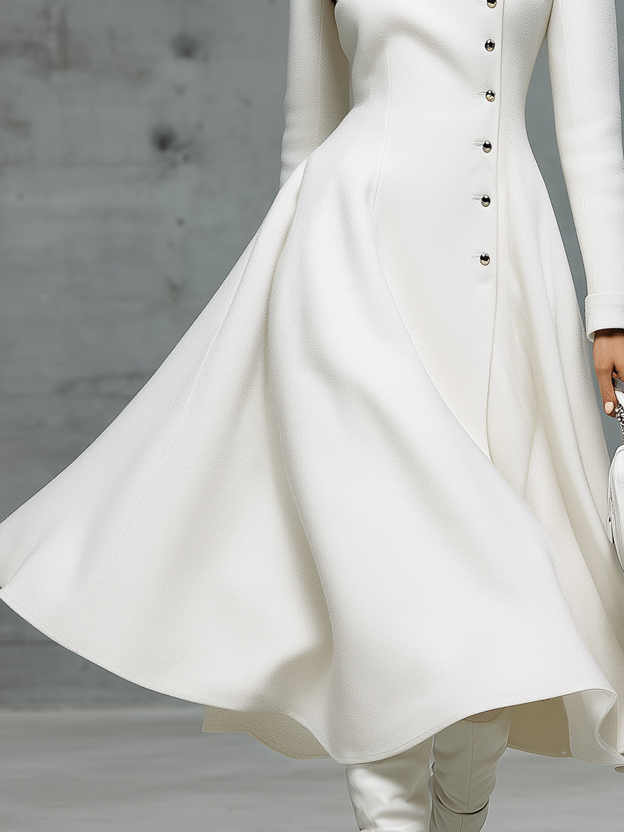 Chic Manteau Long Blanc à Col Rond - Élégance et Modernité