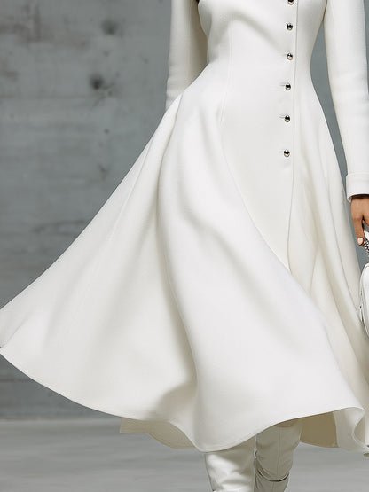 Chic Manteau Long Blanc à Col Rond - Élégance et Modernité