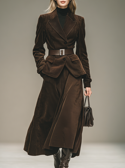 Élégant Ensemble Blazer et Jupe en Velours Côtelé au Style Western Vintage
