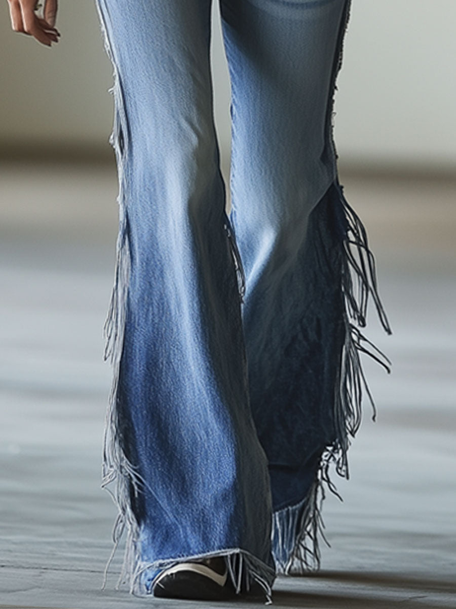 Vintage Bleu Flared Distressed Jeans
