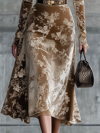 Robe Midi Rétro en Velours Caramel