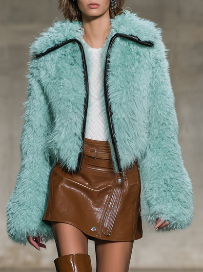 Veste Écologique en Fourrure Synthétique Vert Menthe