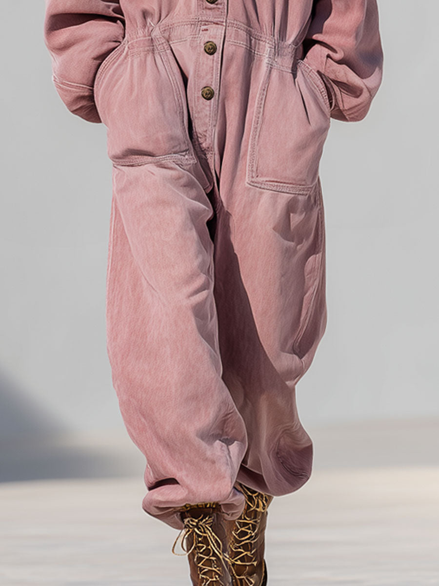 Salopette en Jean Rose à Capuche - Style Décontracté et Confortable