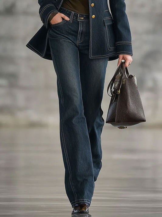 Jean Droit Vintage en Denim Bleu Foncé