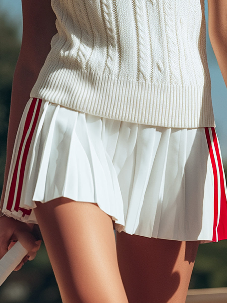 Ensemble Rétro Sportif : Jupe Plissée et Top Sans Manches en Tricot - Expédition en 24 Heures