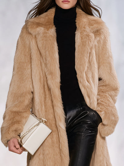 Chic Mi-Long en Fausse Fourrure: Manteau Douillet avec Revers Élégants
