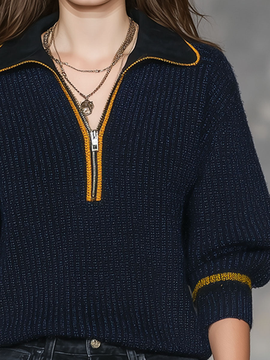 Pull à Col Contrasté avec Revers Élégant