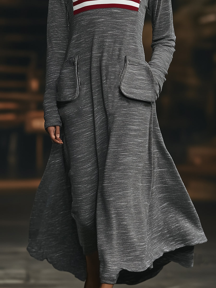 Robe Maxi à Capuche Gris Foncé avec Design de Drapeau Personnalisé