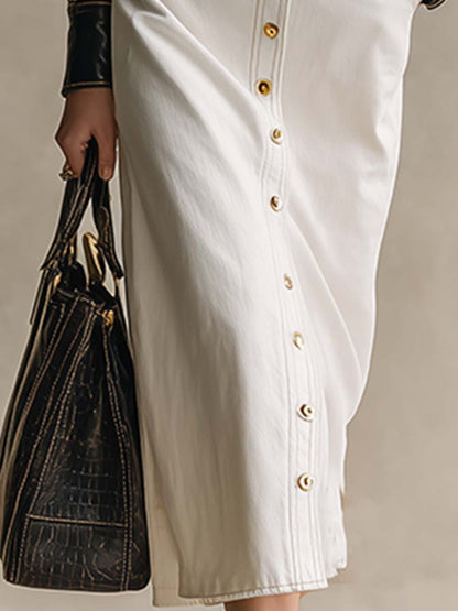 Robe Maxi en Denim Blanc Chic avec Détails en Cuir