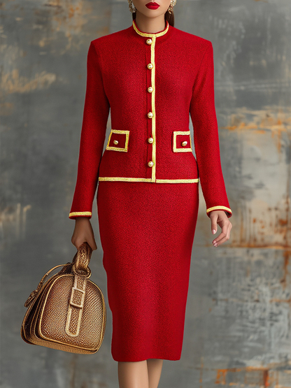 Ensemble Chic : Cardigan Rétro en Tricot et Jupe Stylée