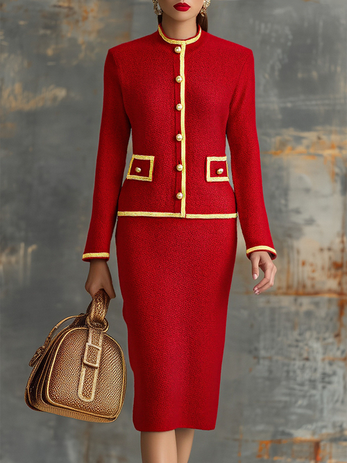 Ensemble Chic : Cardigan Rétro en Tricot et Jupe Stylée