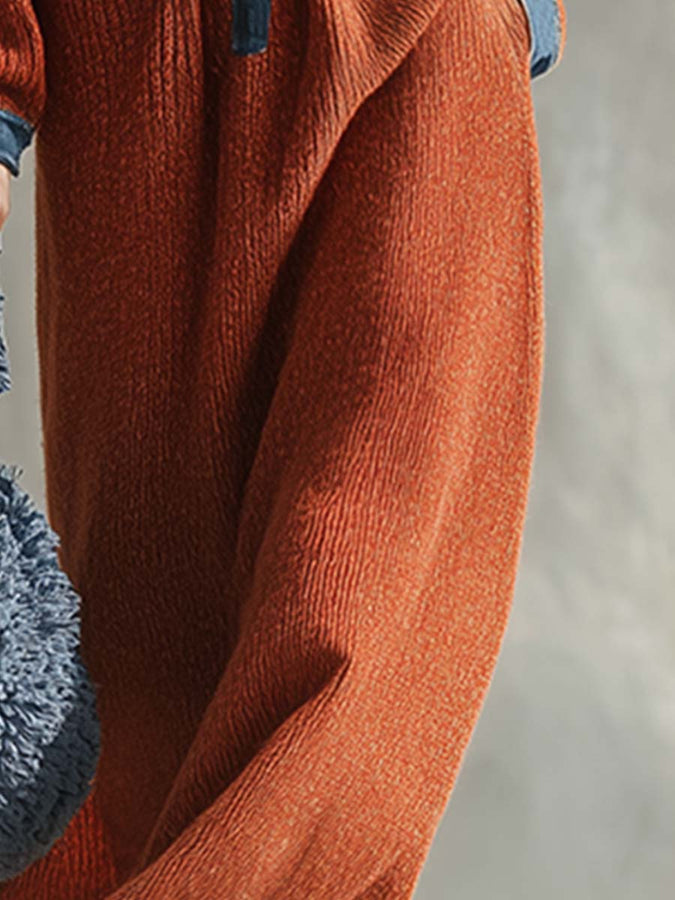 Robe Maxi Tricotée Orange au Style Décontracté avec Finitions en Denim