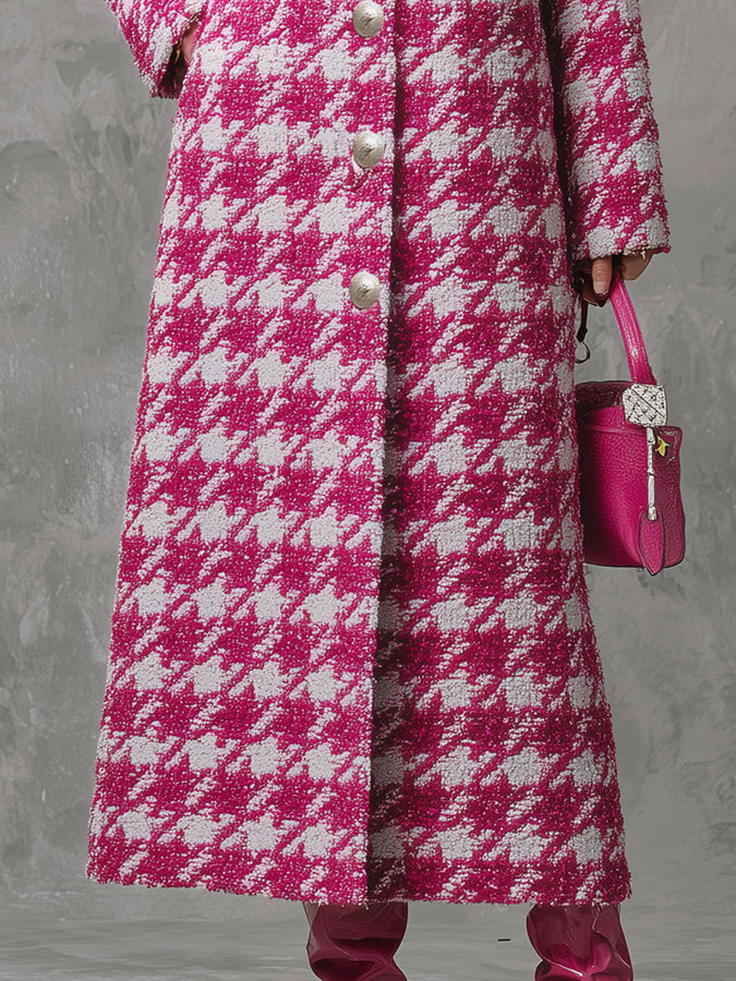 Veste Longue Vintage en Rose à Motif Carreaux
