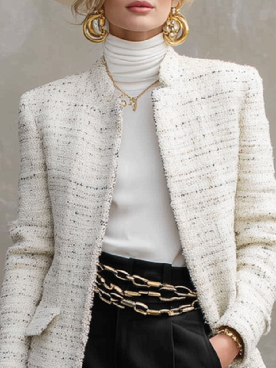 Veste en Tweed à Poches Doubles - Coupe Décontractée et Élégante