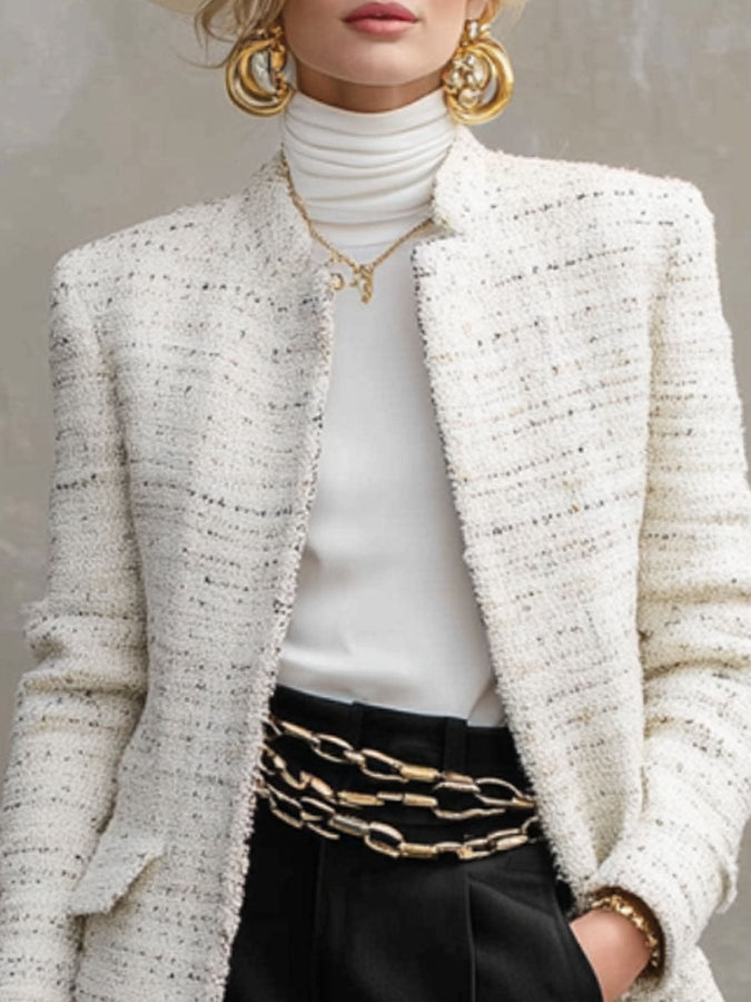 Veste en Tweed à Poches Doubles - Coupe Décontractée et Élégante